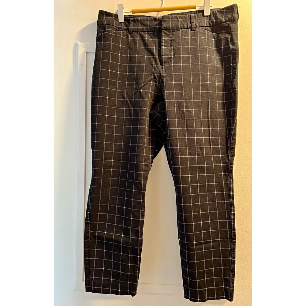Old Navy Women’s Black/White Check Chino Pants Stretch Cotton Blend 35x25